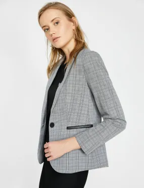 10726 Black Check Binding Detail Jacket