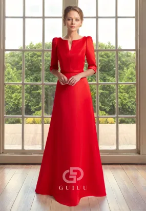 A-Line Scoop Neck Half Sleeves Open Back Mother of Bride Dress