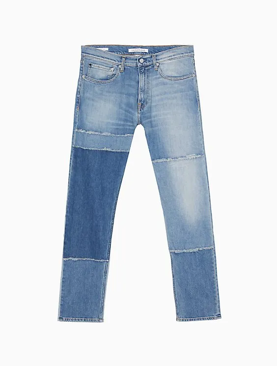 Athletic Taper Fit Patchwork Blue Jeans