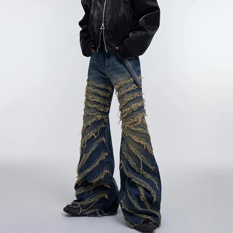 Baggy Striped Ripped Spliced Jeans