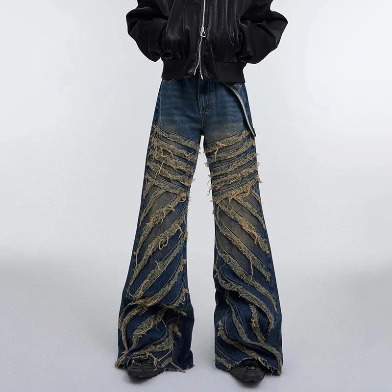 Baggy Striped Ripped Spliced Jeans