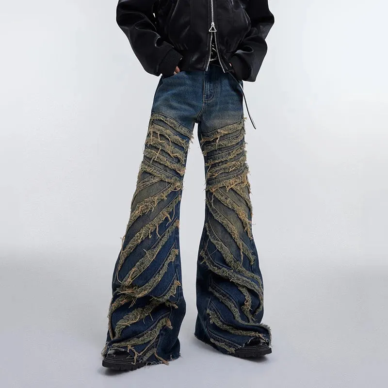 Baggy Striped Ripped Spliced Jeans