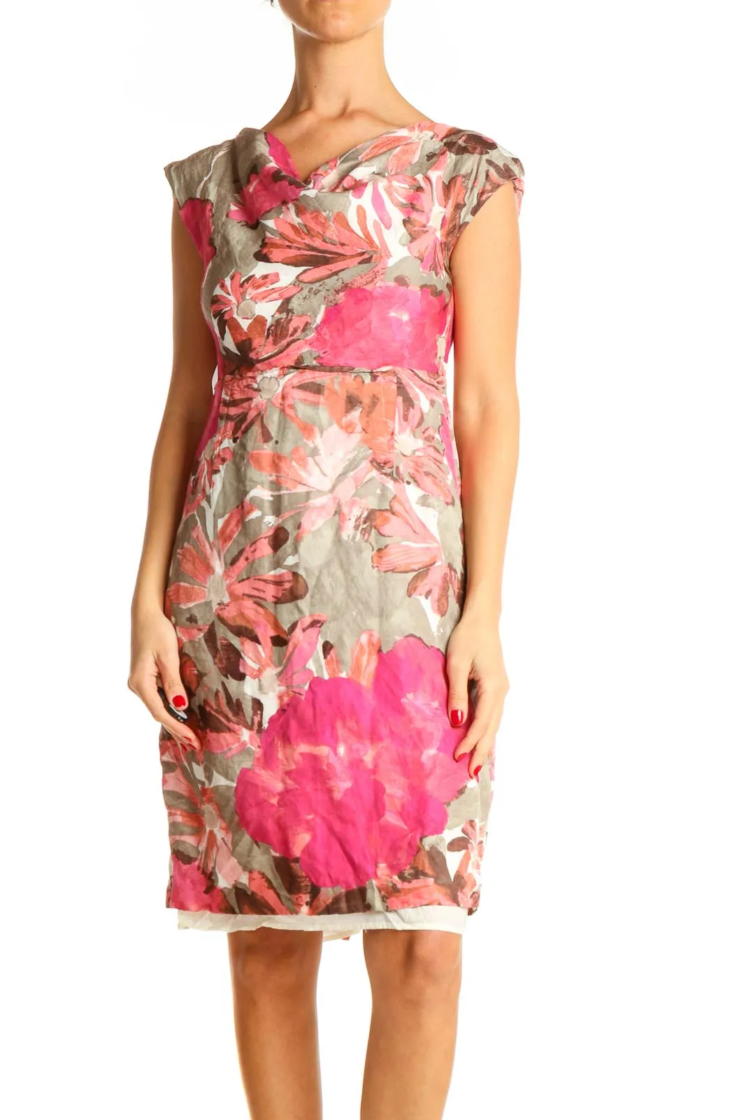 Beige Floral Casual Sheath Dress