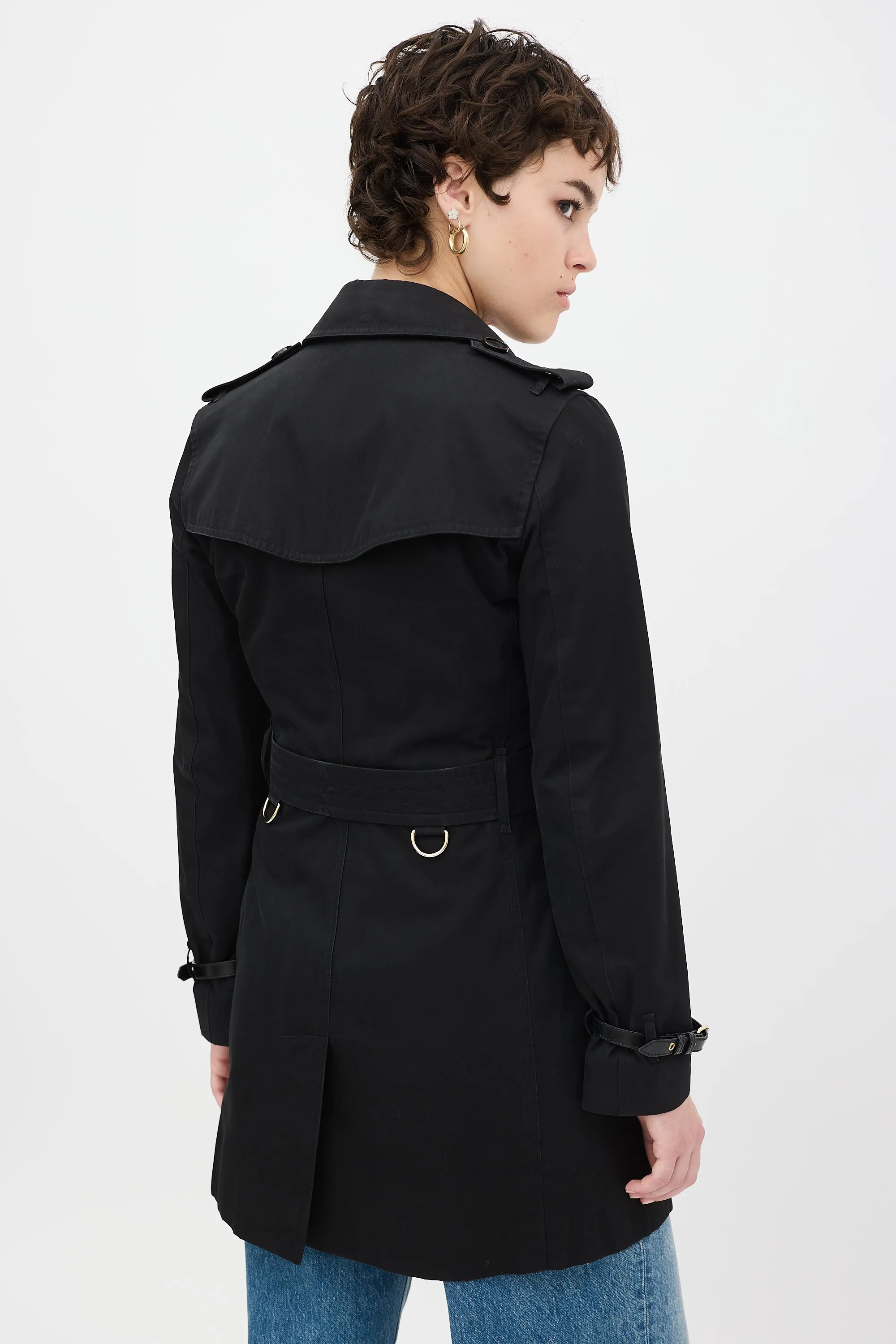 Black Cotton Belted Midi Trench Coat