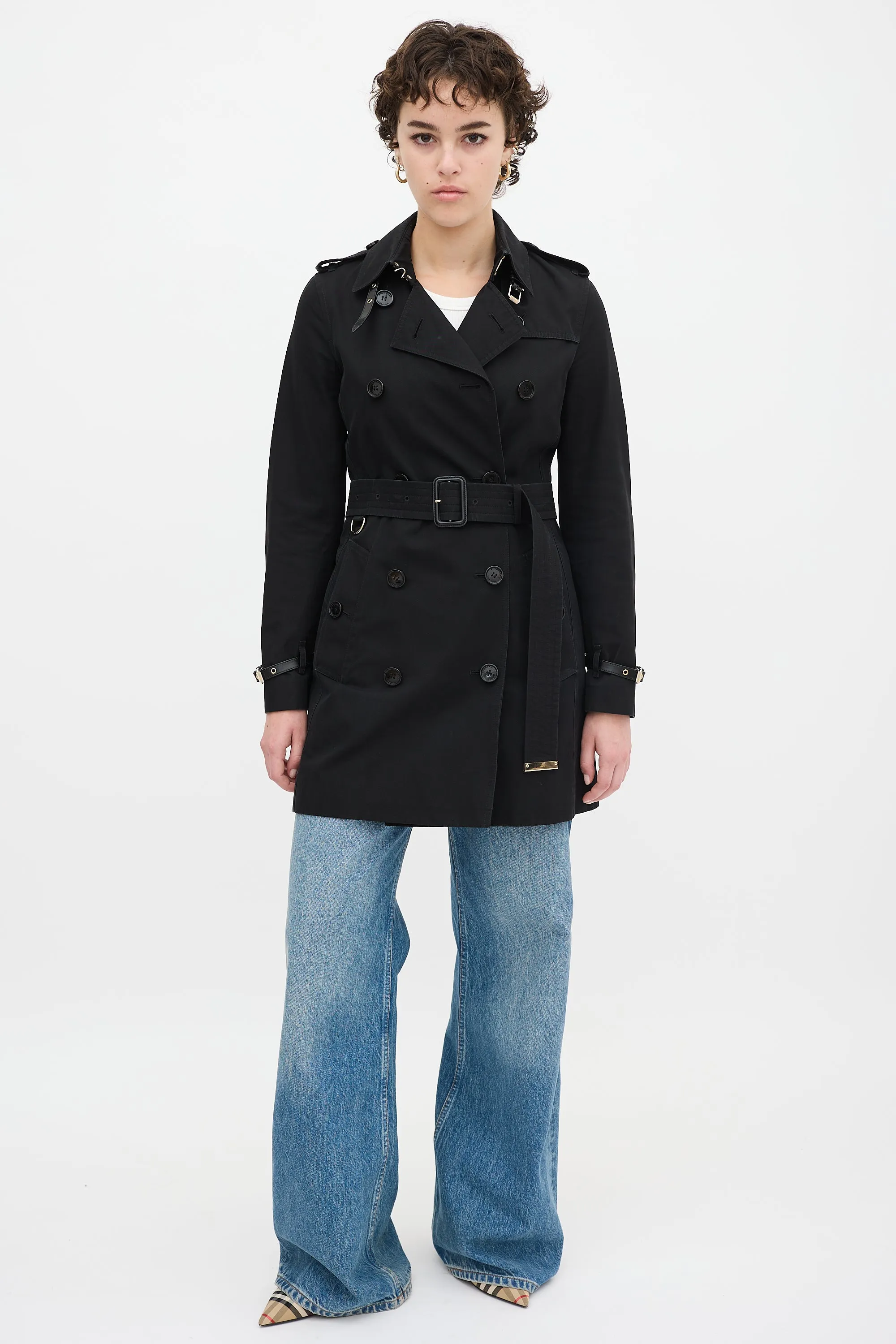 Black Cotton Belted Midi Trench Coat