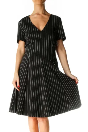 Black Striped Casual Fit & Flare Dress