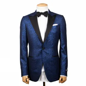 Blue & Black Floral Caccioppoli Jacquard Tuxedo Jacket