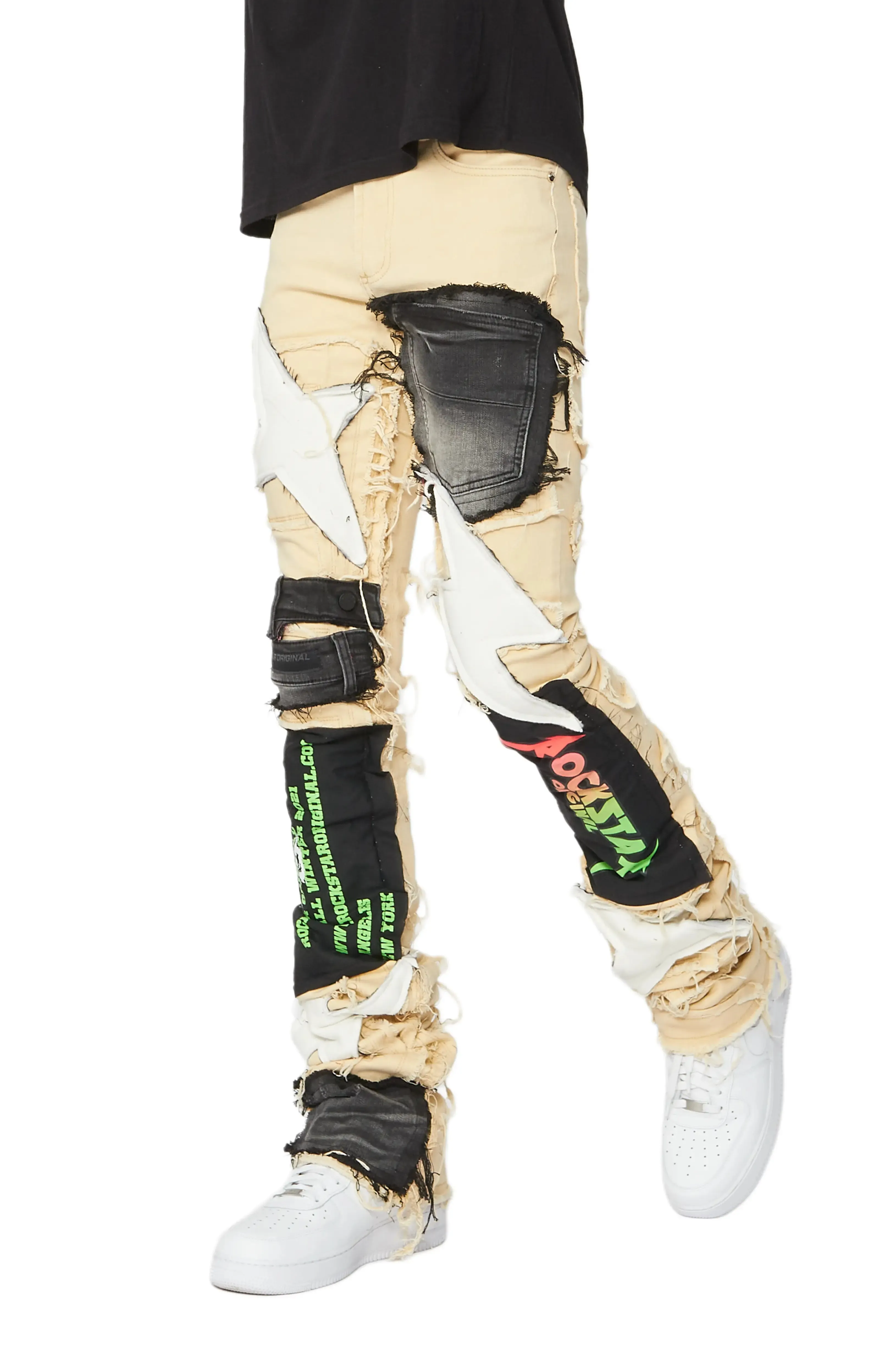 Brave Beige Patchwork Super Stacked Jean