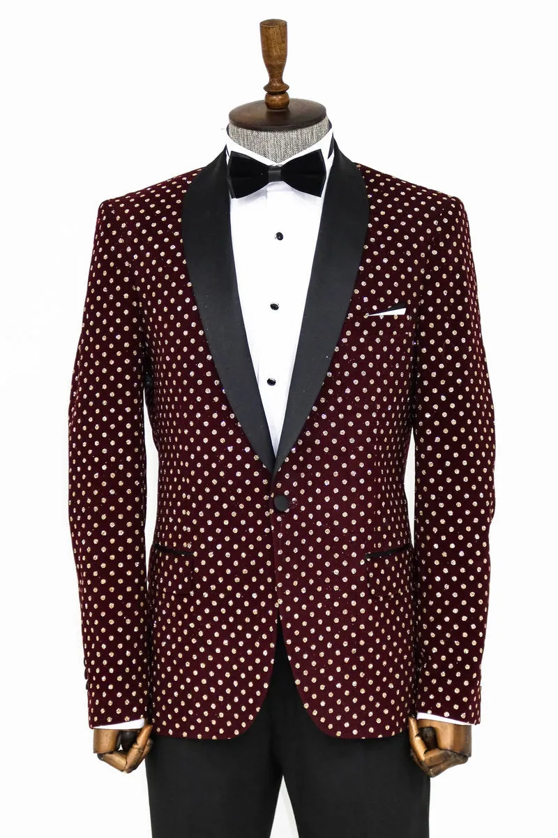 Burgundy with Diamond Pattern Prom Blazer