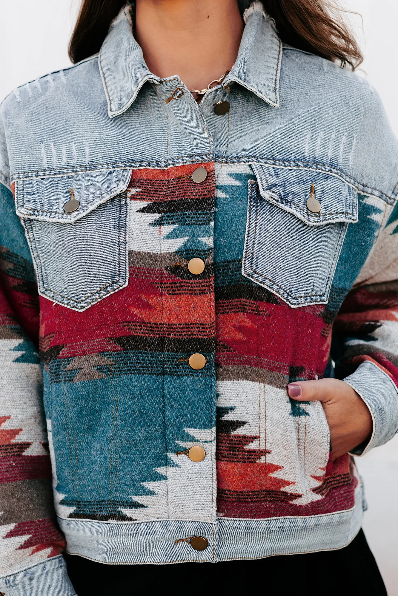 Canyon Views Denim/Aztec Print Jacket (Denim)