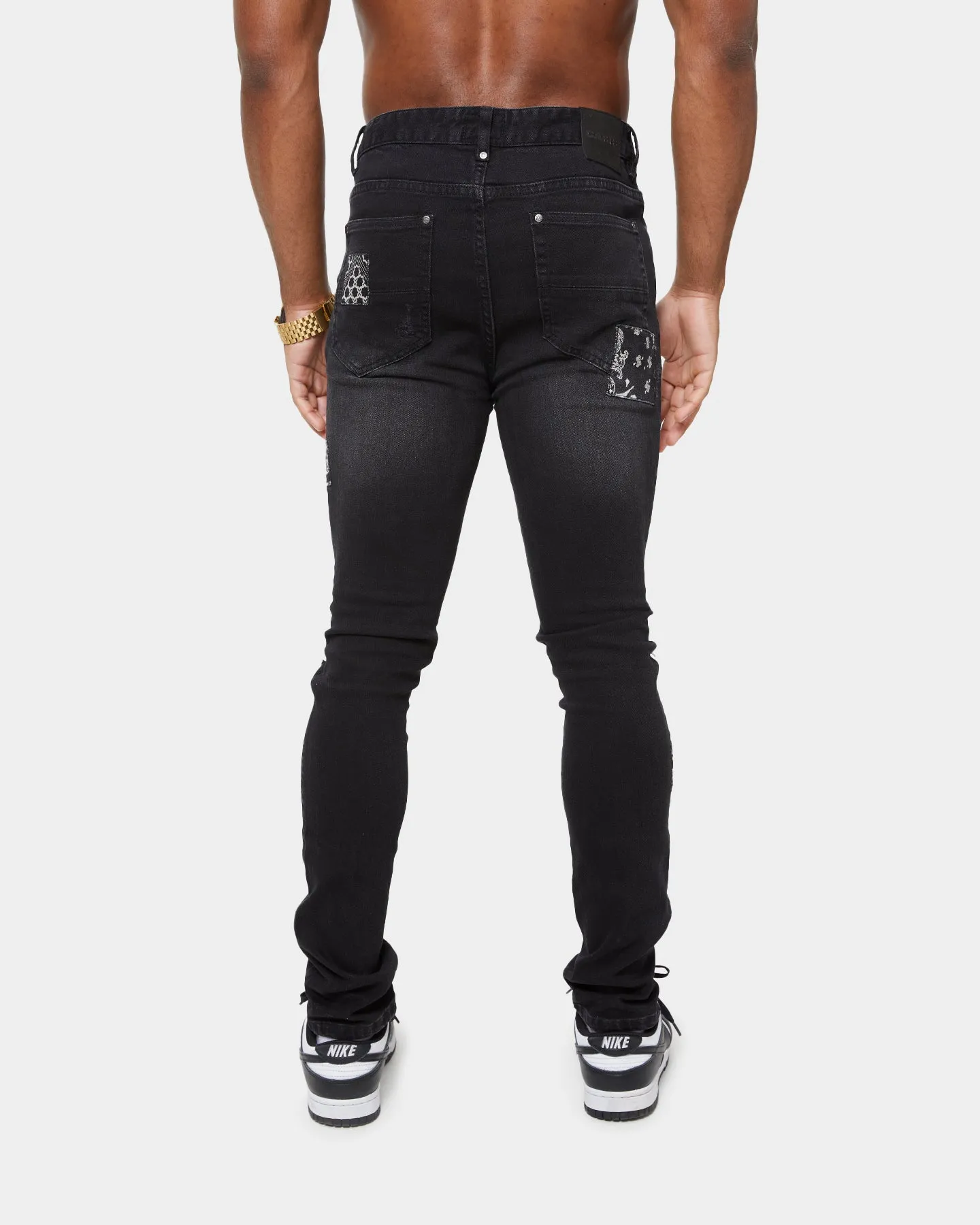 Carre Bandana Ultra Patchwork Distressed Jeans Washed Black