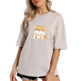 Chubby Shiba Cheeks Oversized Drop Shoulder T-Shirt