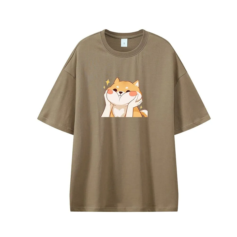 Chubby Shiba Cheeks Oversized Drop Shoulder T-Shirt