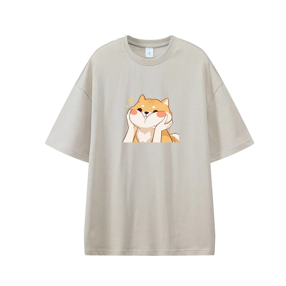 Chubby Shiba Cheeks Oversized Drop Shoulder T-Shirt