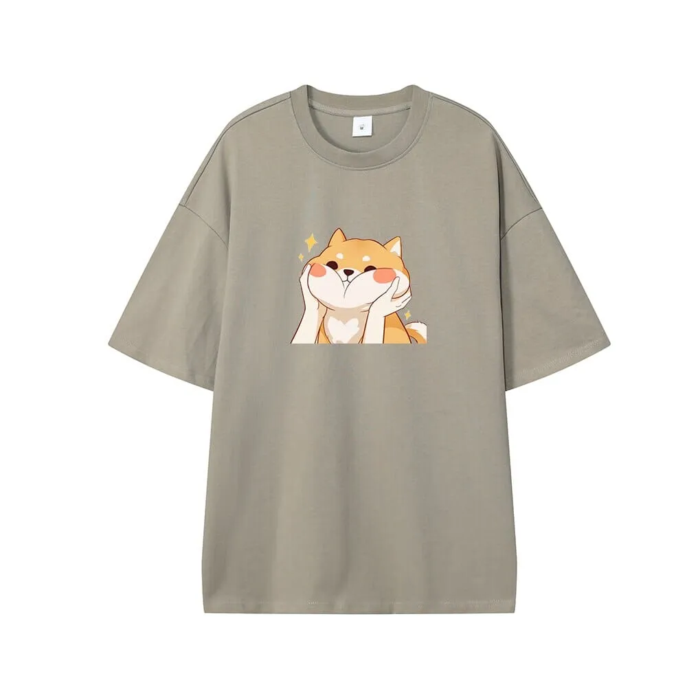 Chubby Shiba Cheeks Oversized Drop Shoulder T-Shirt