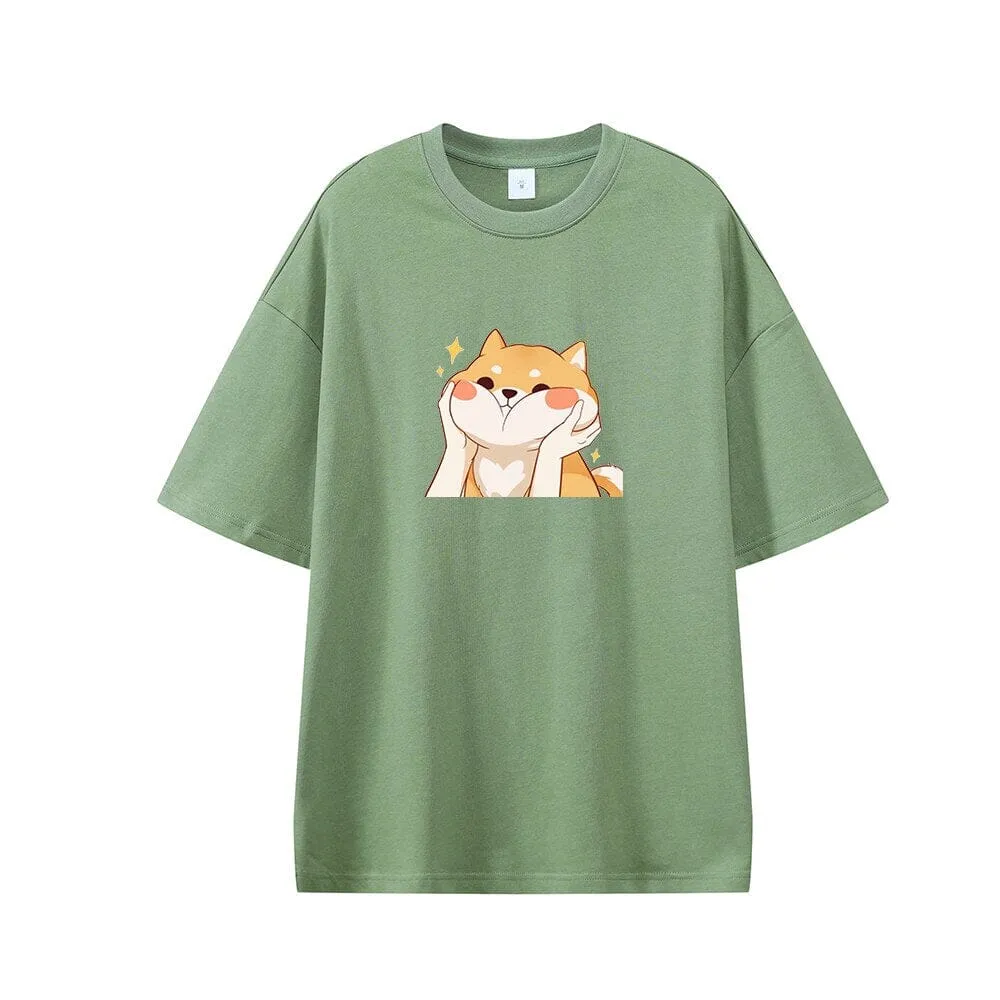 Chubby Shiba Cheeks Oversized Drop Shoulder T-Shirt