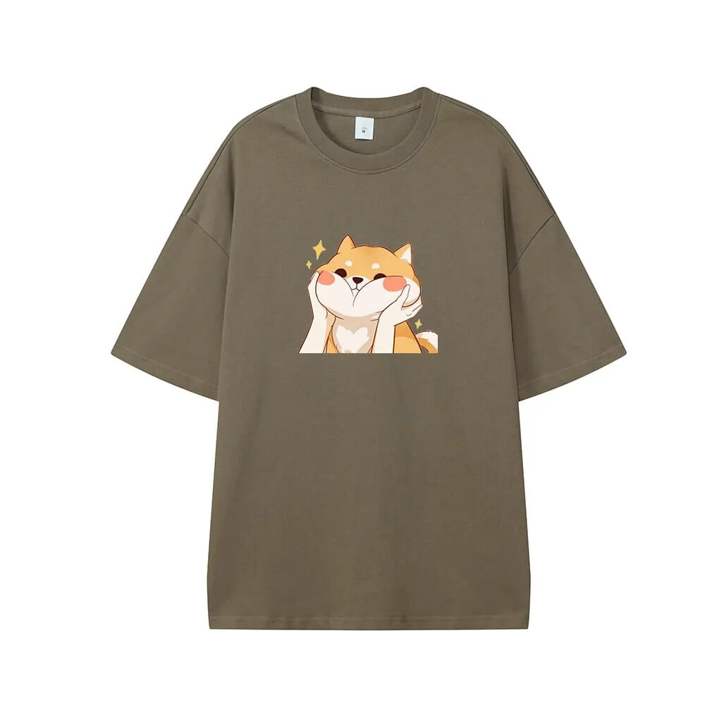 Chubby Shiba Cheeks Oversized Drop Shoulder T-Shirt