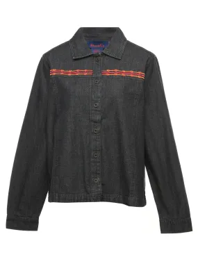 Classic Black Denim Embroidered Jacket - M