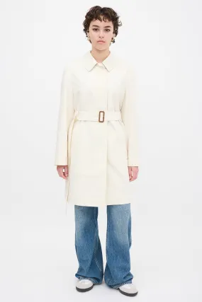 Cream Nylon Belted Midi Trench Coat