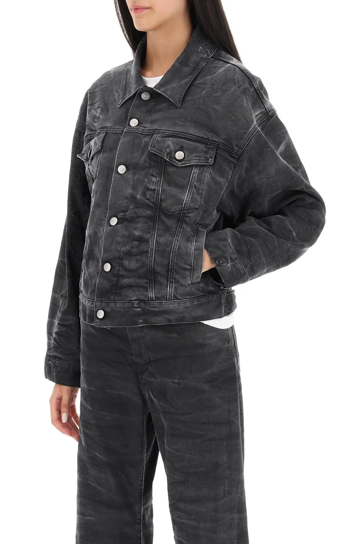 crinkle-effect denim jacket