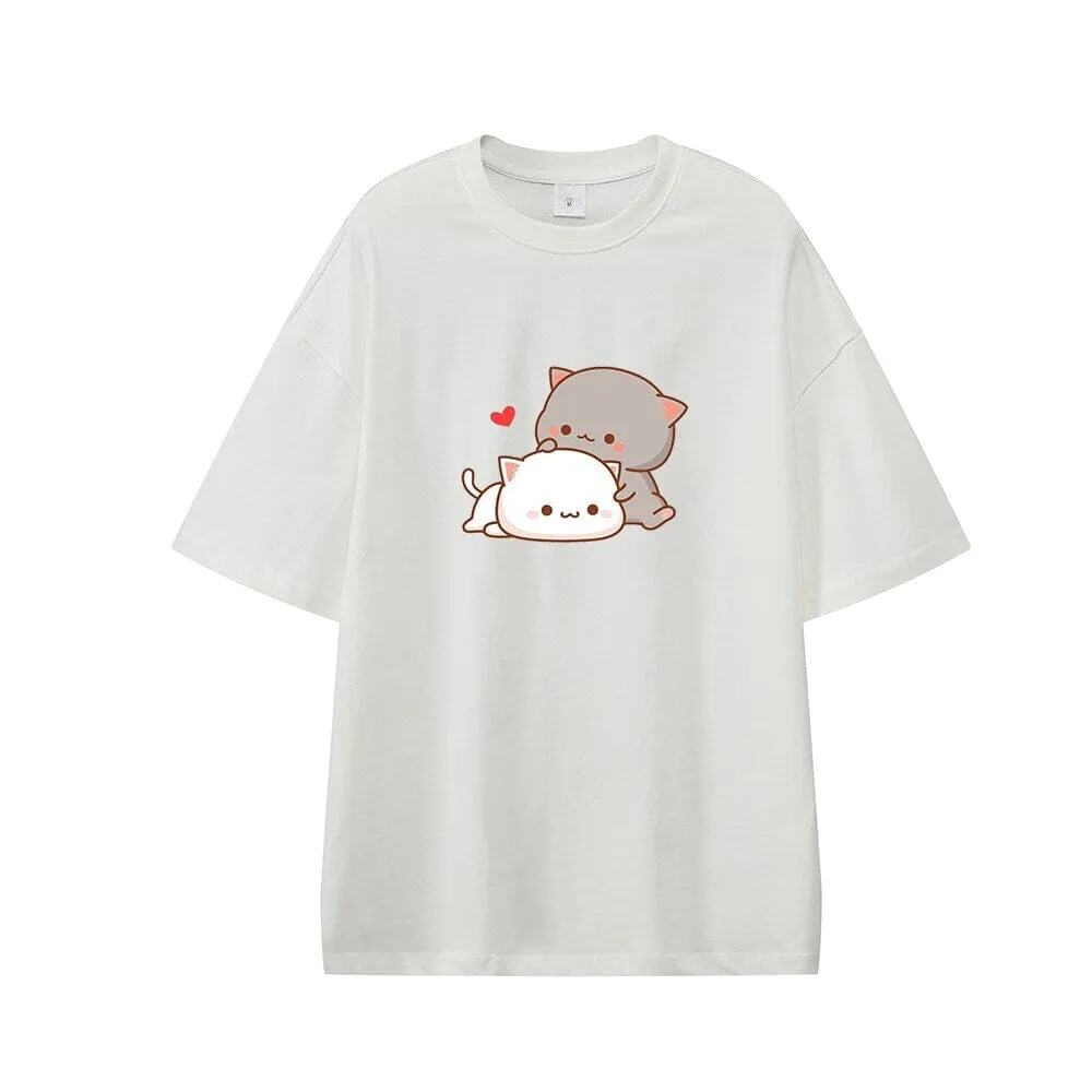 Cuddling Peach & Goma Oversized Drop Shoulder T-Shirt