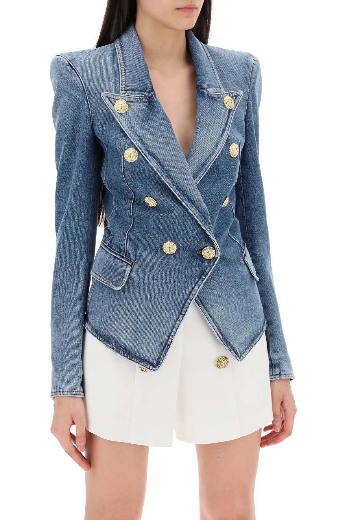 denim jacket with eight buttons