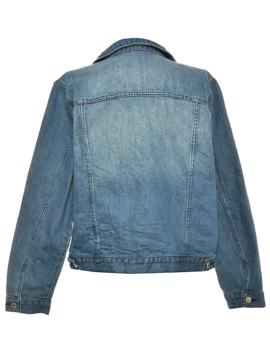 Distressed Medium Wash Denim Jacket - XL