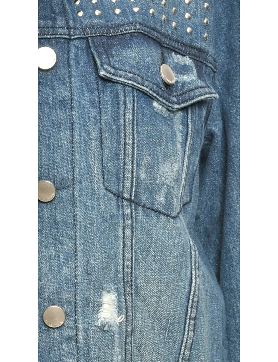 Distressed Medium Wash Denim Jacket - XL