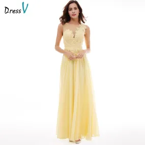 Dress-V Daffodil Appliques Long Evening Dress Cheap A Line Sleeveless Lace Up Chiffon Formal Prom Party Evening Dress