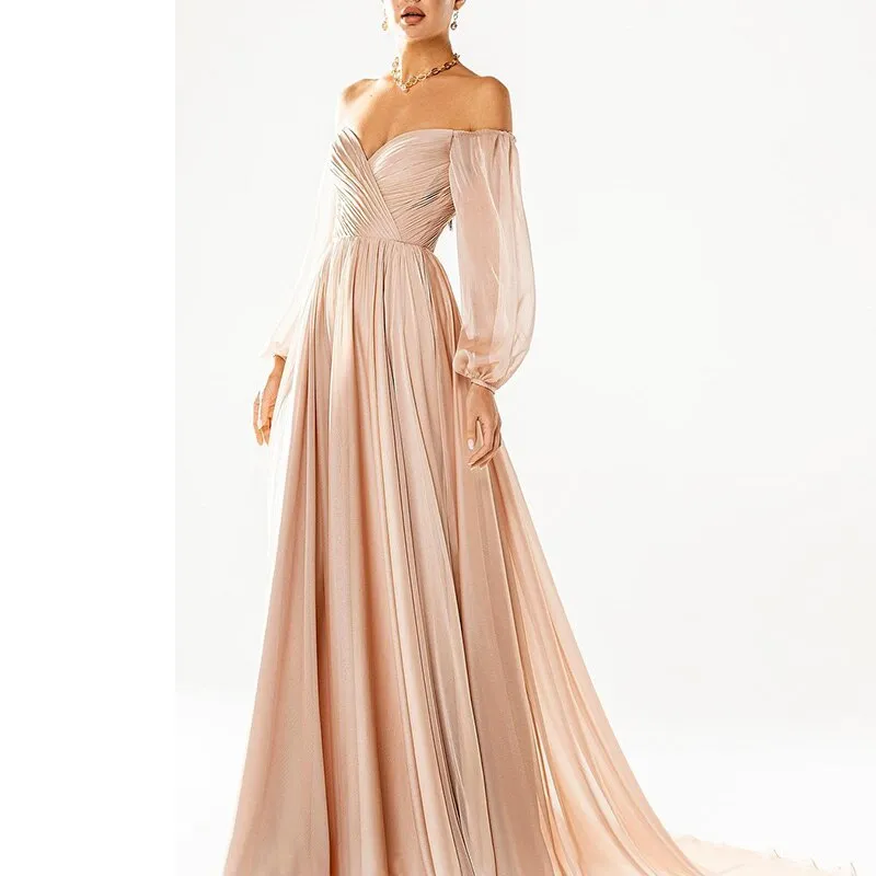 Elegant Off Shoulder White Chiffon Evening Dress SS251