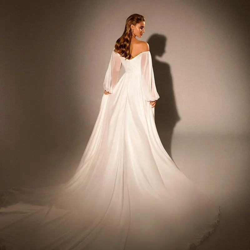 Elegant Off Shoulder White Chiffon Evening Dress SS251