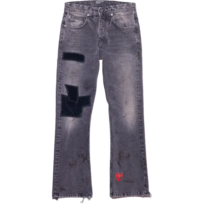 ENFANTS RICHES DEPRIMES - Patchwork Flare Jeans Black