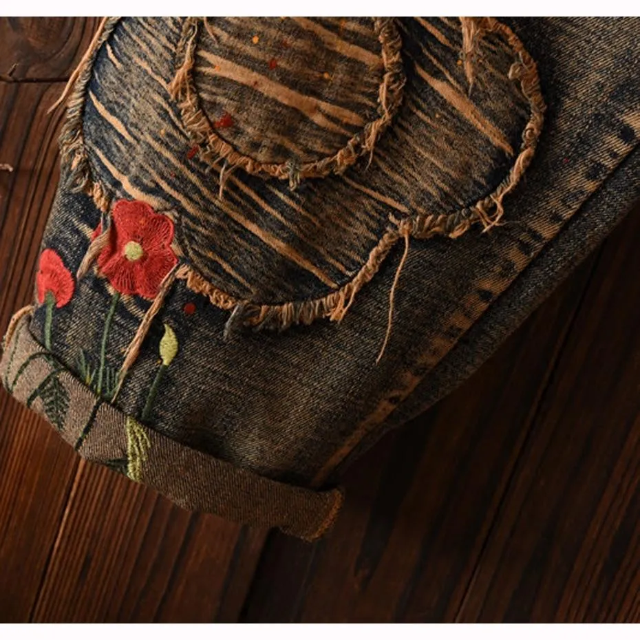 Floral Embroidered Vintage Hipster Jeans