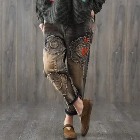 Floral Embroidered Vintage Hipster Jeans