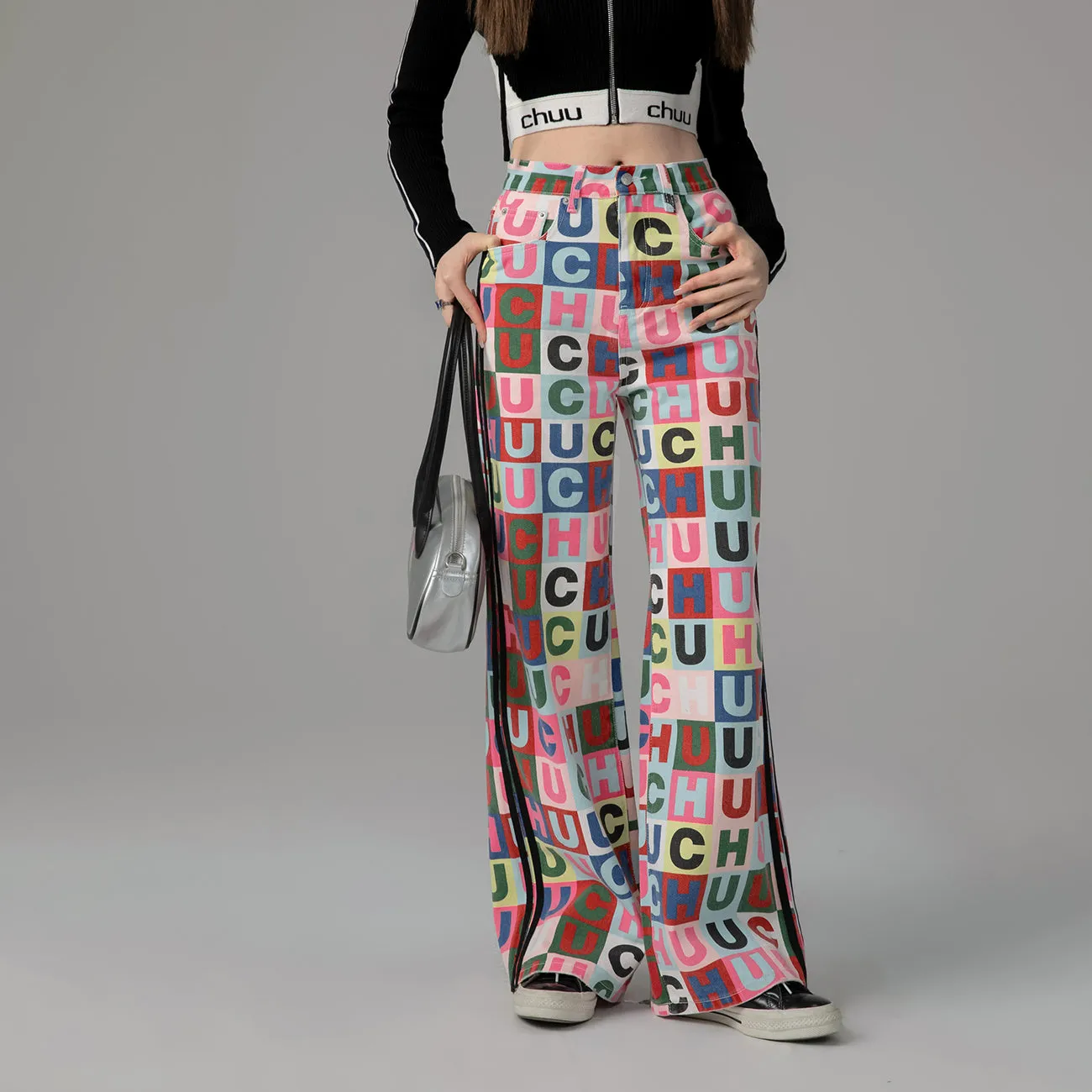 Front N Center Patchwork Wide Jeans