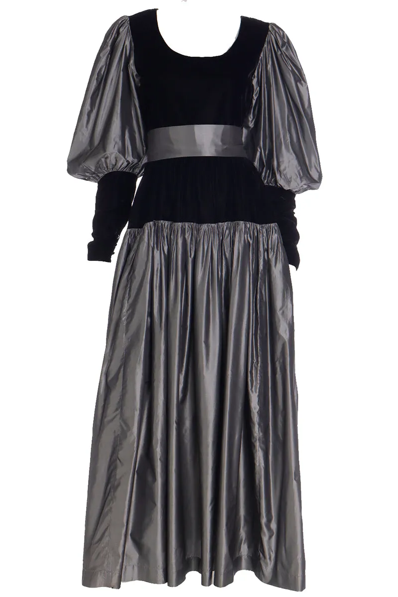 F/W 1982 Yves Saint Laurent Silver Taffeta and Black Velvet Runway Evening Dress