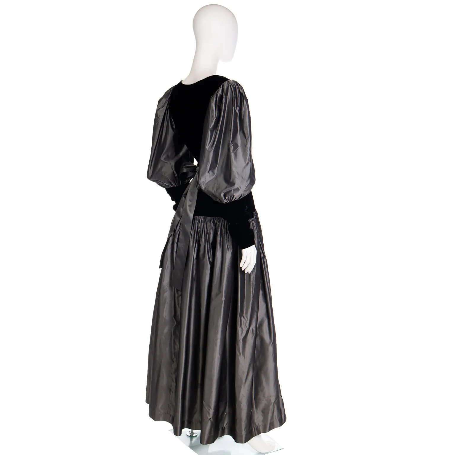 F/W 1982 Yves Saint Laurent Silver Taffeta and Black Velvet Runway Evening Dress