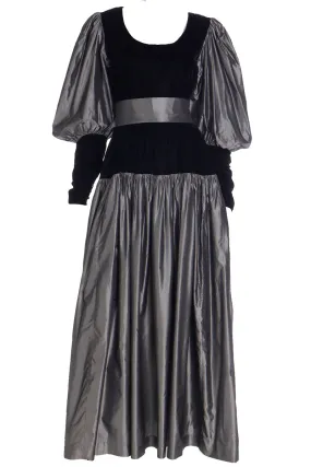 F/W 1982 Yves Saint Laurent Silver Taffeta and Black Velvet Runway Evening Dress