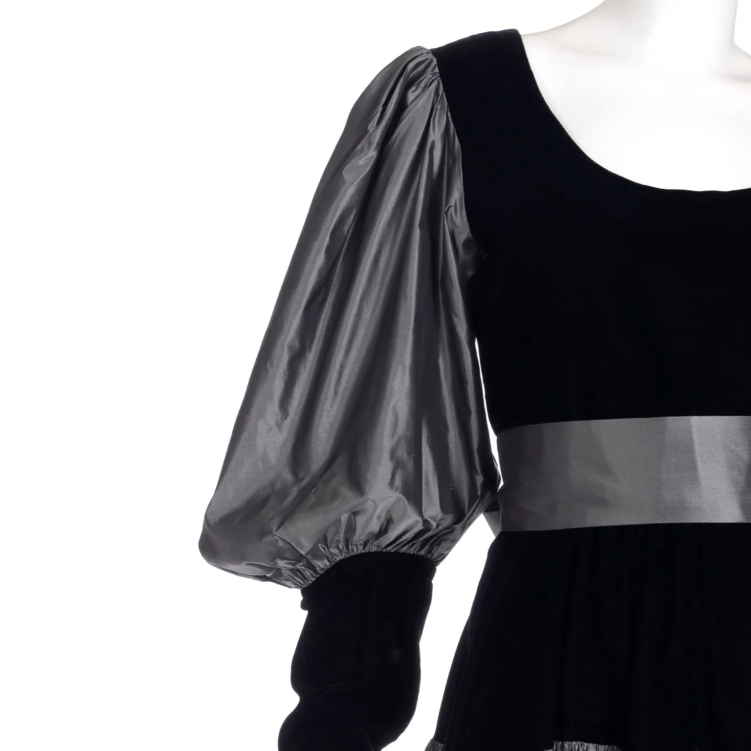 F/W 1982 Yves Saint Laurent Silver Taffeta and Black Velvet Runway Evening Dress