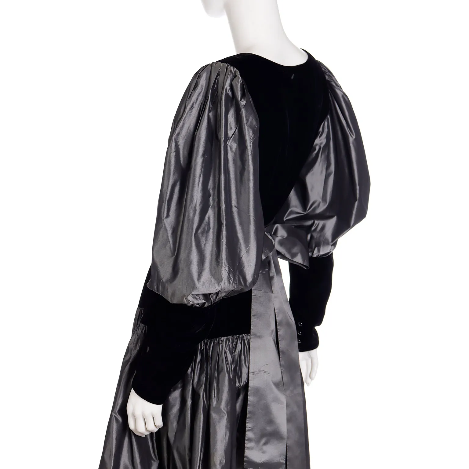 F/W 1982 Yves Saint Laurent Silver Taffeta and Black Velvet Runway Evening Dress