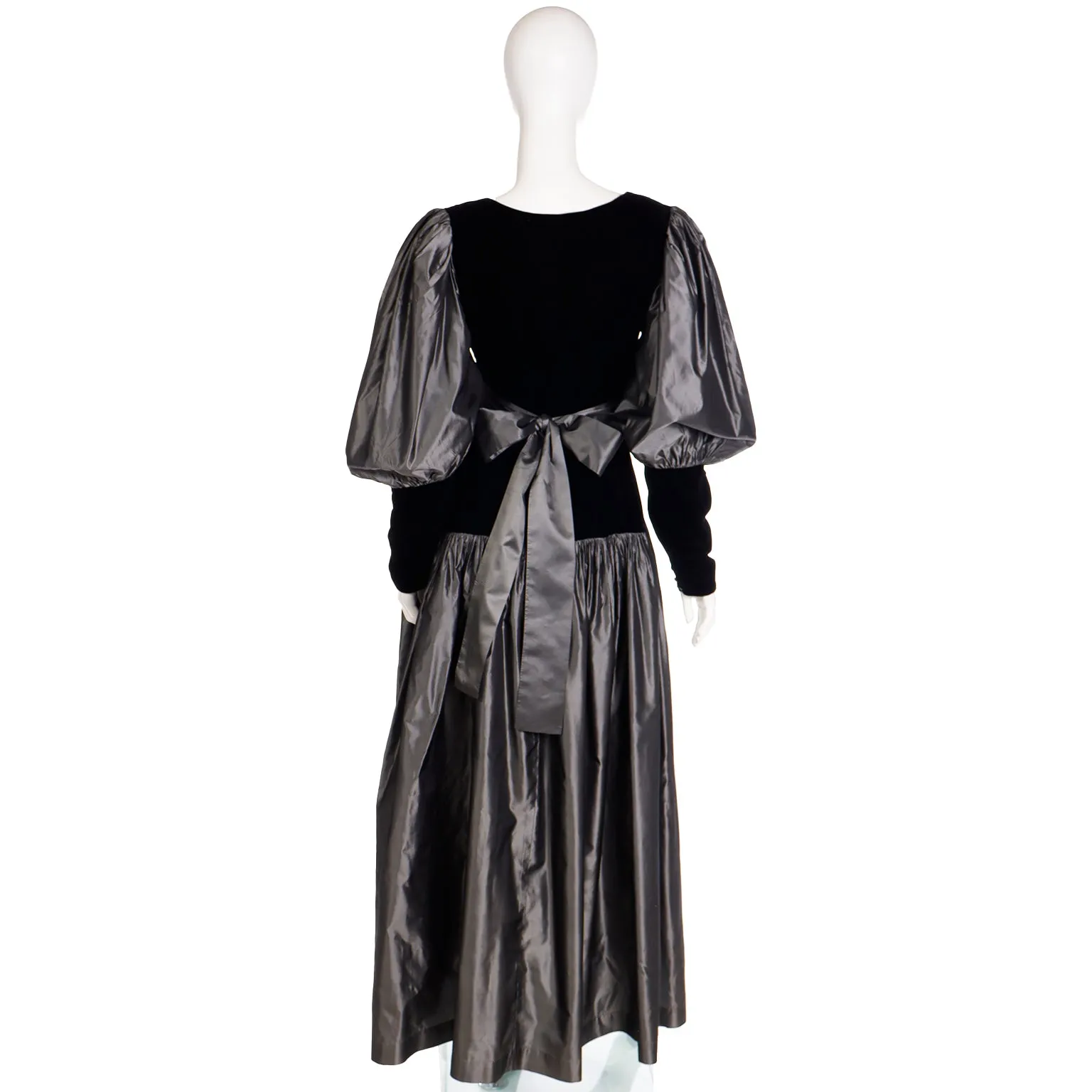 F/W 1982 Yves Saint Laurent Silver Taffeta and Black Velvet Runway Evening Dress