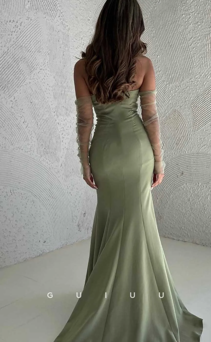 G4536 - Simple & Casual Mermaid Strapless Stain Prom Evening Formal Dress withTrain