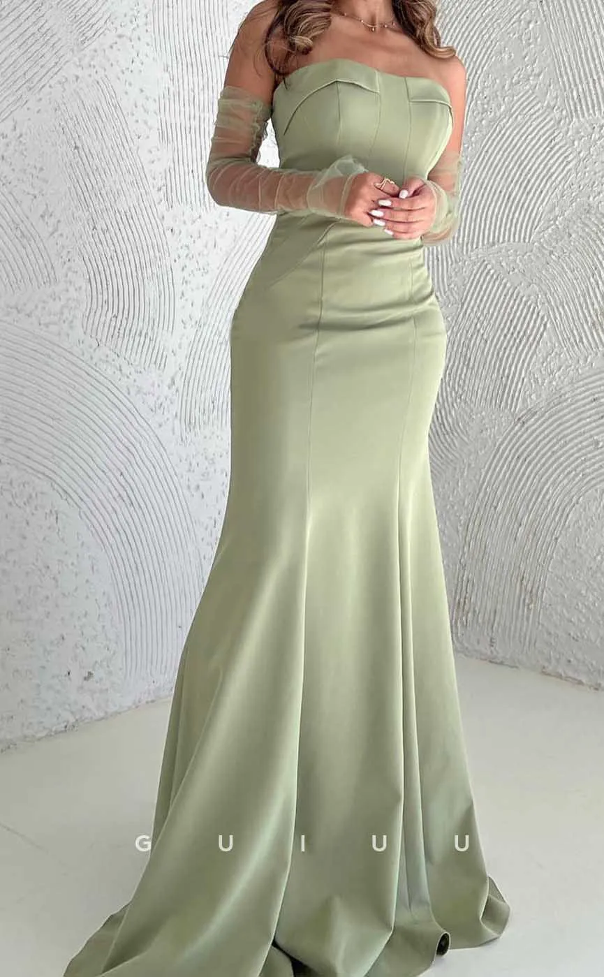 G4536 - Simple & Casual Mermaid Strapless Stain Prom Evening Formal Dress withTrain