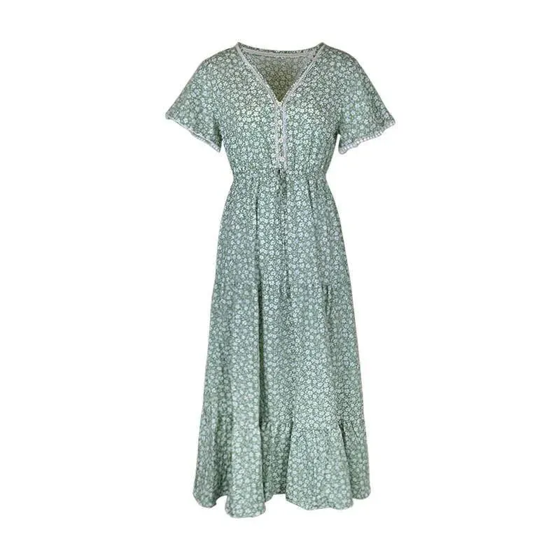 Get the Summer Look with the Green Drawstring Floral Dress