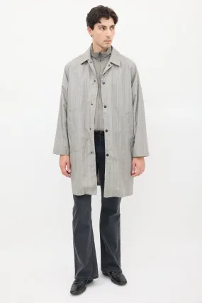 Grey Cotton Check Belted Coat