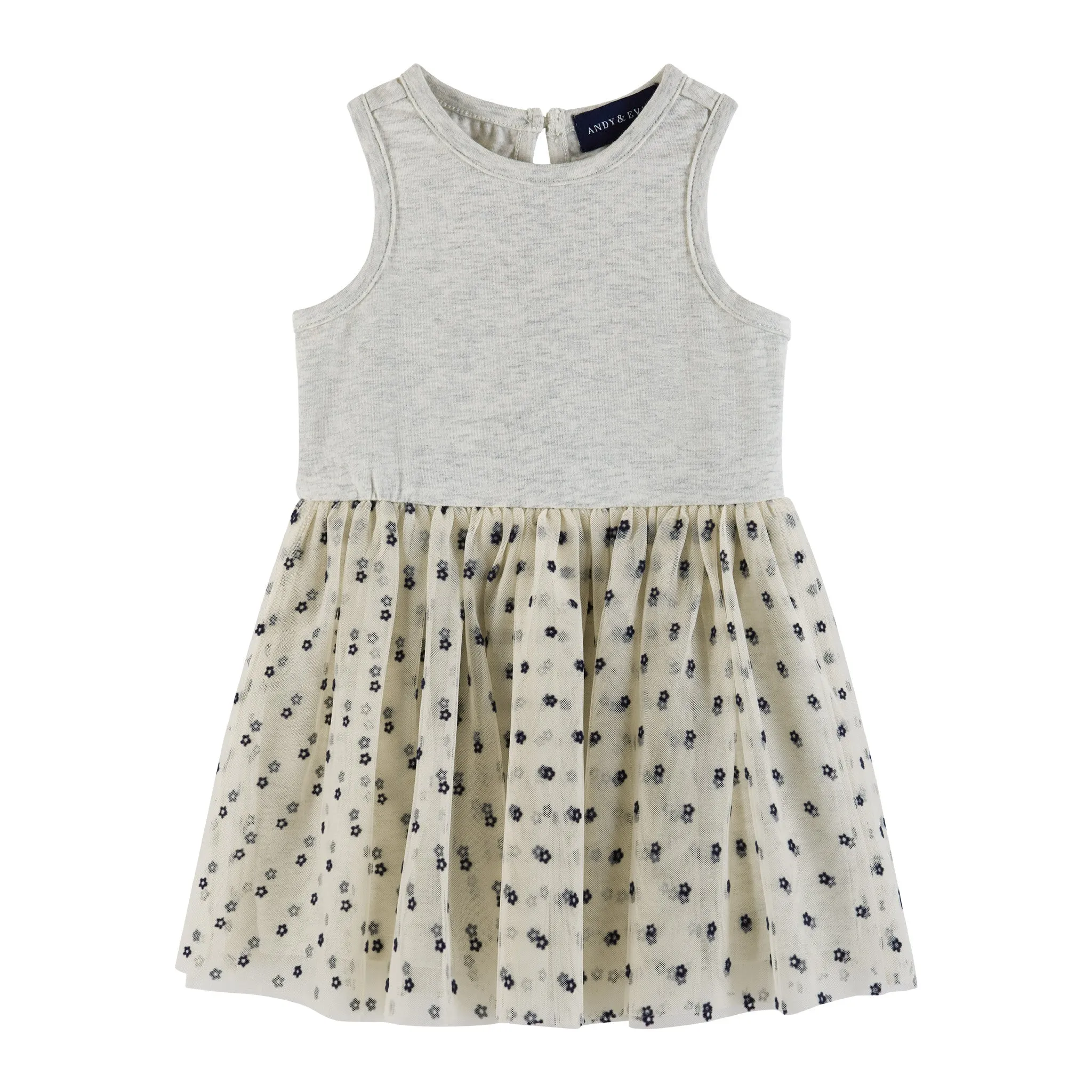 Infant Terry Crewneck & Dress Set | Navy Heather Flowers