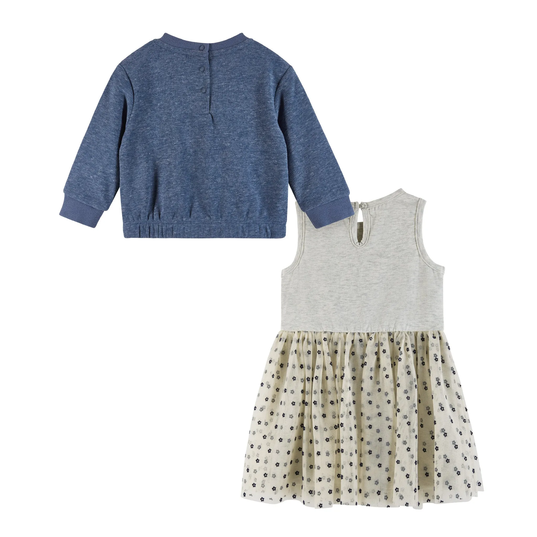 Infant Terry Crewneck & Dress Set | Navy Heather Flowers