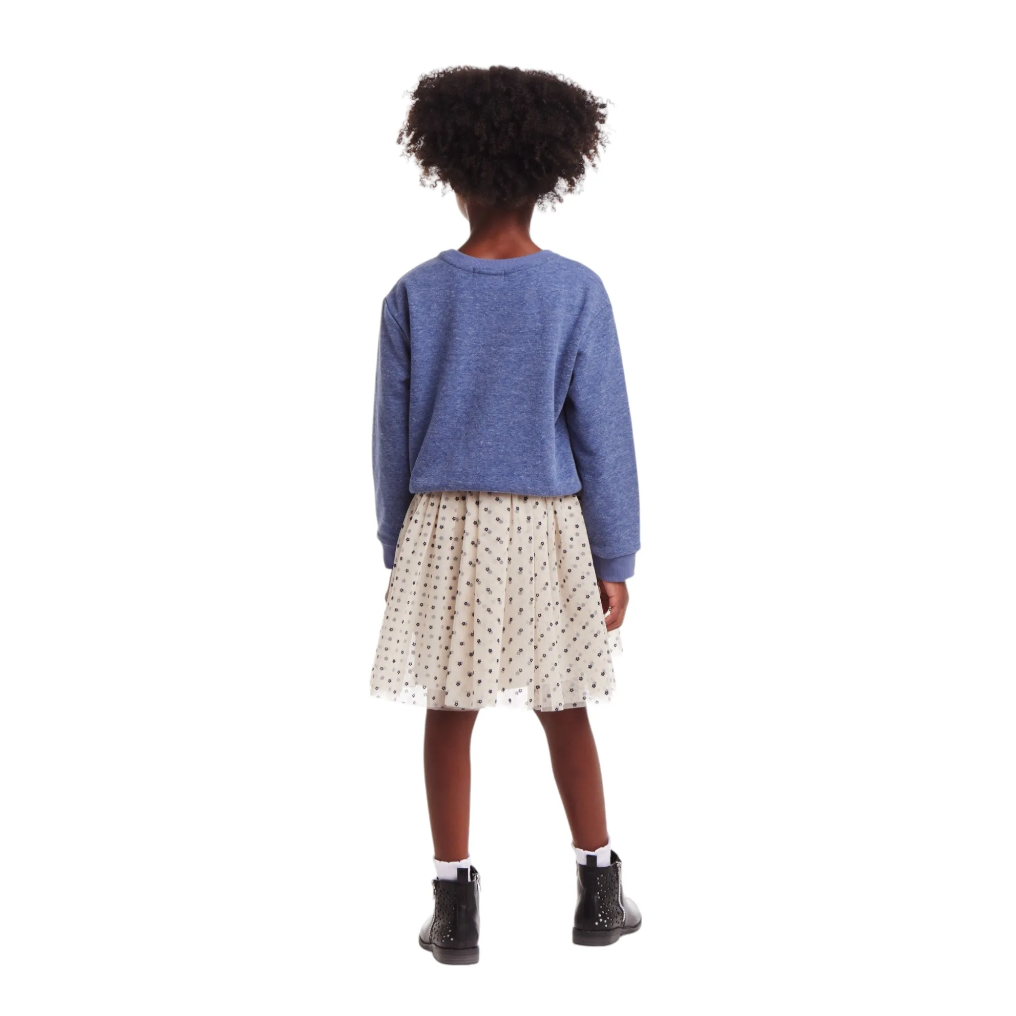 Infant Terry Crewneck & Dress Set | Navy Heather Flowers