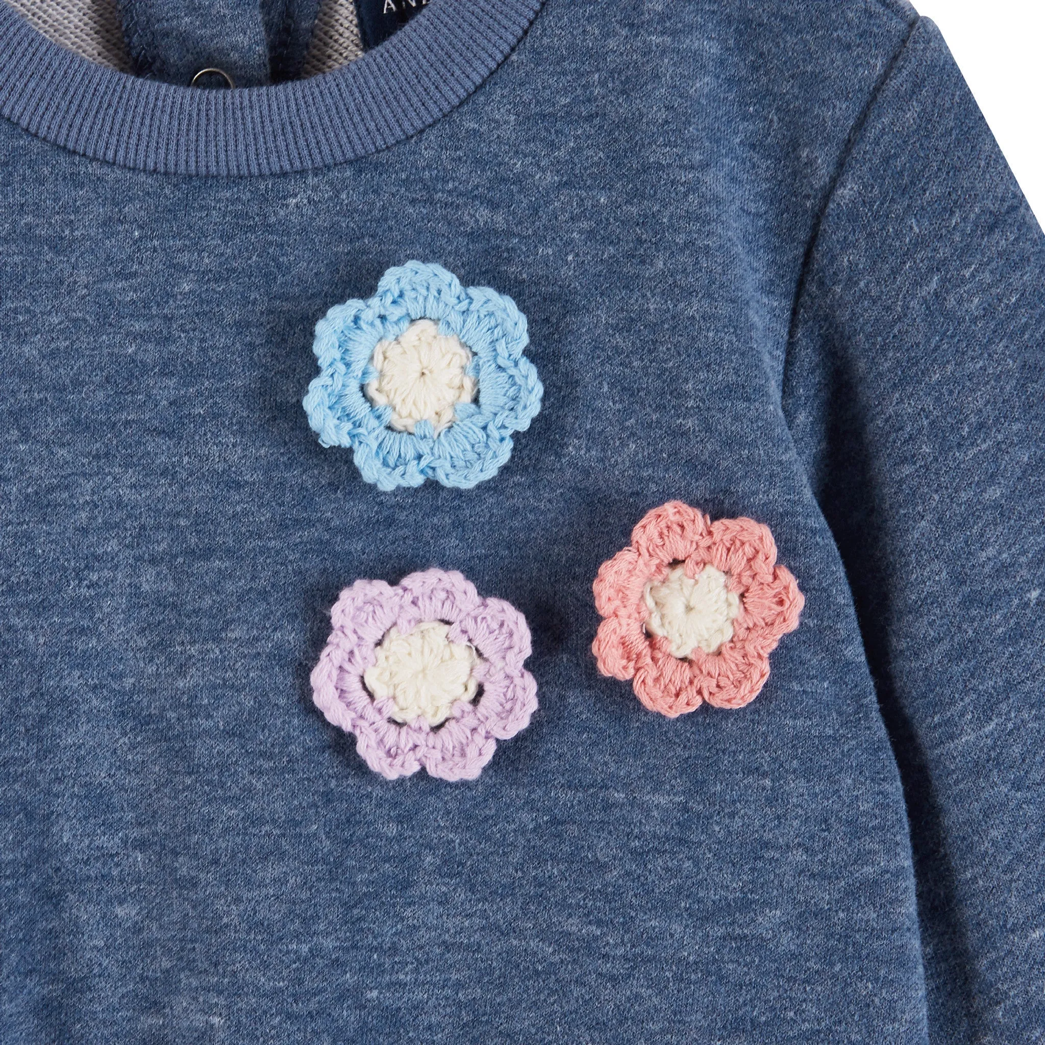 Infant Terry Crewneck & Dress Set | Navy Heather Flowers