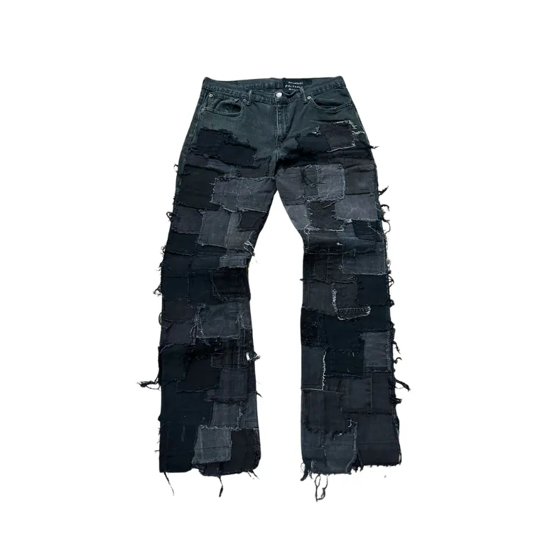 Jeans Black/Grey Squared Patched Wool  | StudioPolyvalent